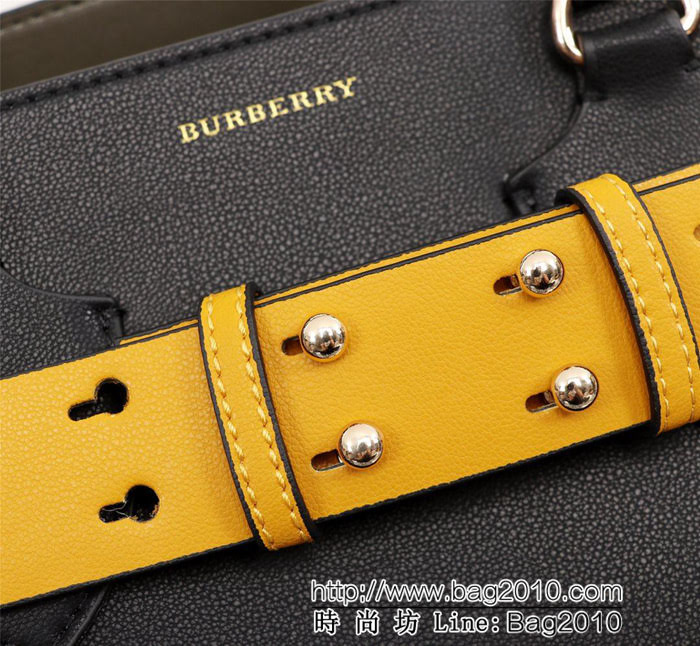 BURBERRY巴寶莉 大號 雙色皮革 敞口式托特包款「The Belt 貝爾特包「Burberry」字母壓花徽標 可手提斜背  Bhq1105